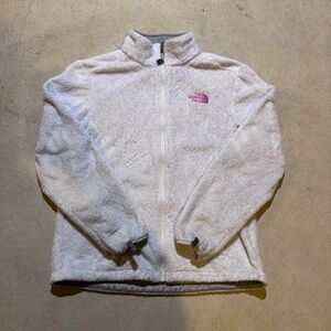 The North Face white thermal fleece zip up breast cancer awareness jacket